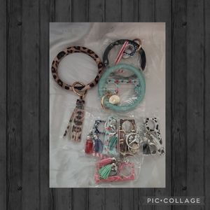 Wristlet Keychain Bangle Keyring Circle Key Ring Leather Tassel Bracelet Fashion